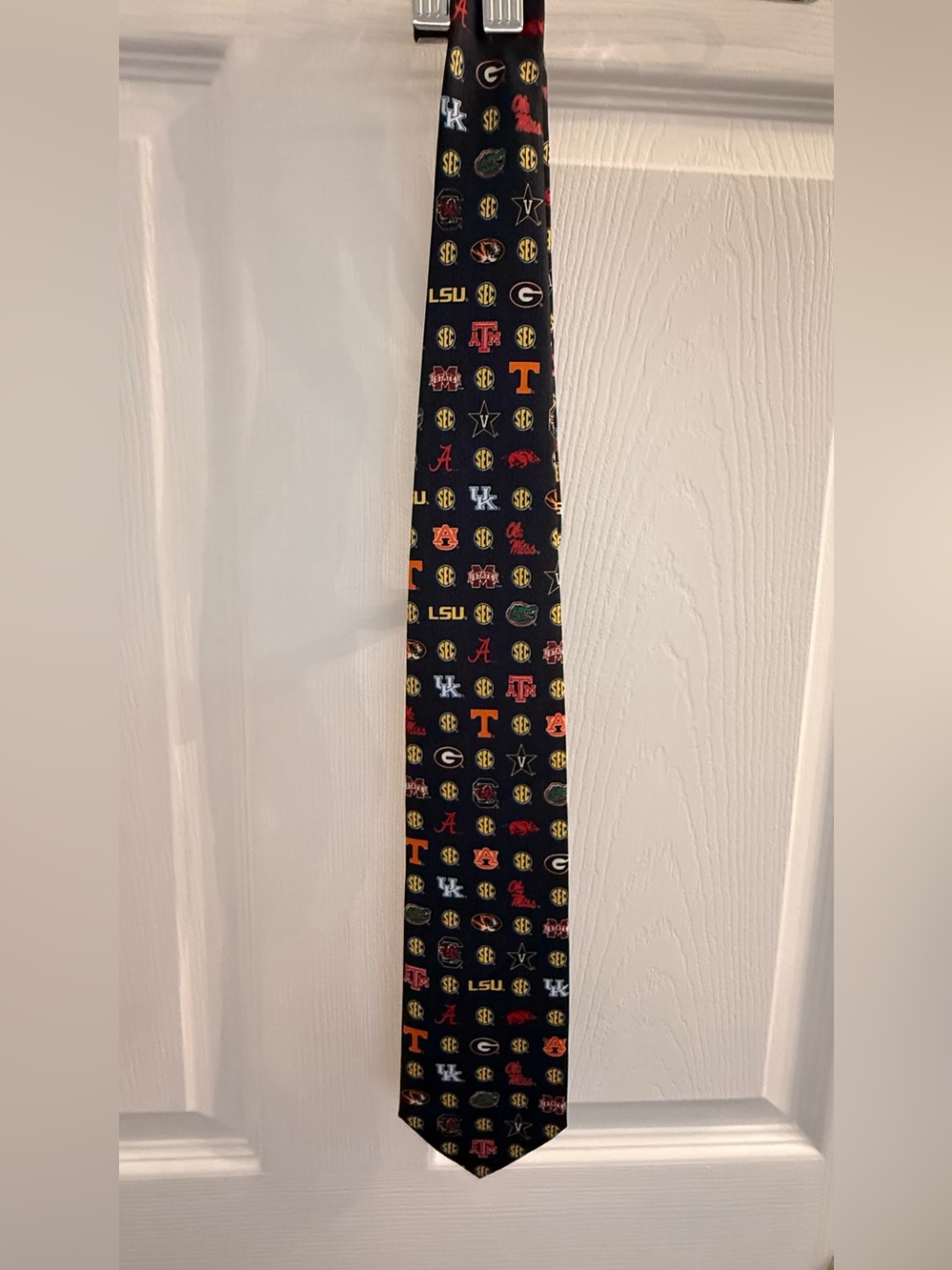 Collegiate SEC Logo Pattern Silk Tie in Navy with Multi-Color Logos